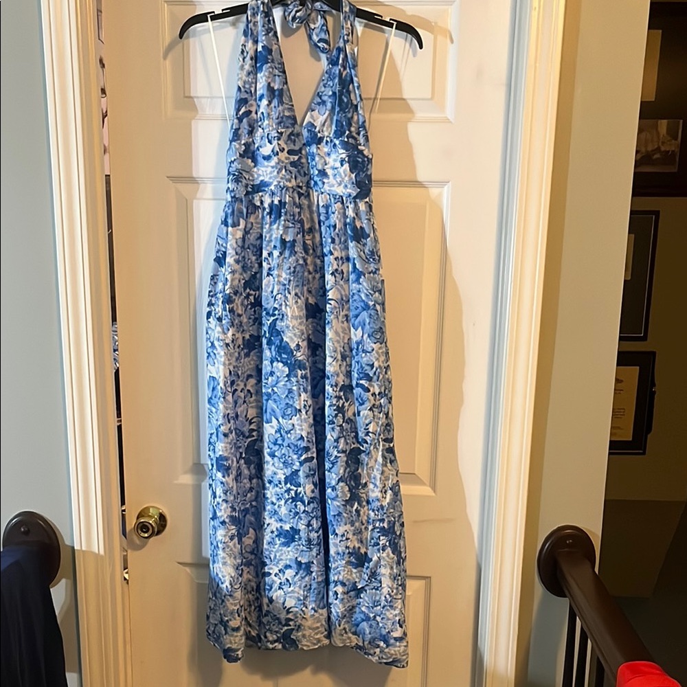 Blue Floral Halter Maxi Dress